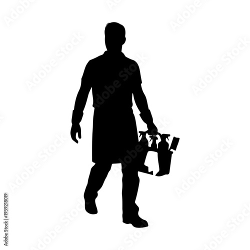 Silhouette of a man carrying a six-pack of drinks.