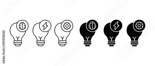 Creative Light Bulb Icon Vector Set. Idea Inspiration Innovation Symbol