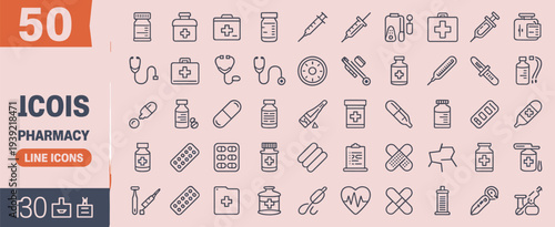 Medical Pharmacy Line Icons Collection health healthcare