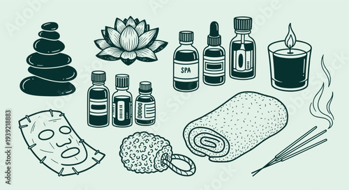 Serene Spa Essentials Collection Featuring Stones Lotus Flower Essential Oils Candle Towel and Face Mask for Relaxation and Wellness