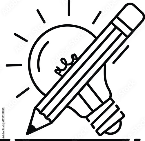 A pencil and lightbulb illustration representing creativity and ideas