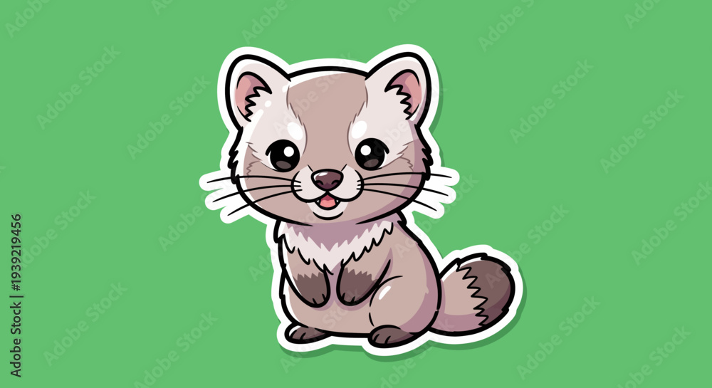 Obraz premium Cute Cartoon Ferret with a Green Background