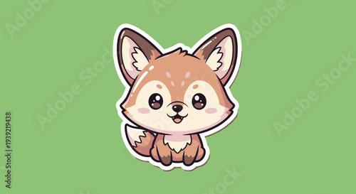 Cute Cartoon Fox Sticker on Green Background