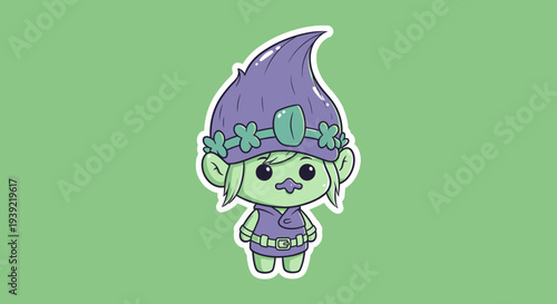 Cute Cartoon Troll Character in Green and Purple
