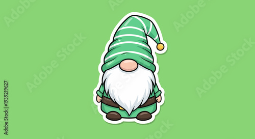 Cartoon Gnome with Green Outfit on Green Background