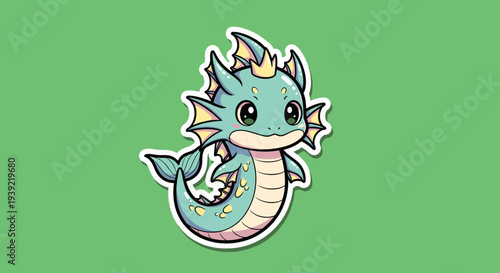 Playful Cartoon Seahorse with Crown, Whimsy Against Green Bright Background