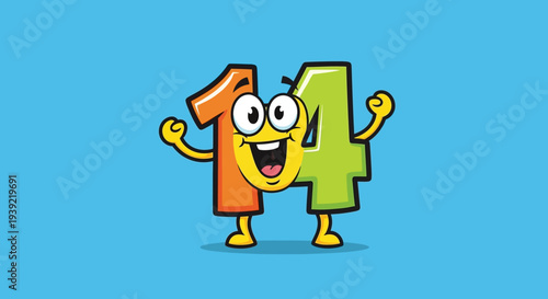 Playful Numbers 1 and 2 Stand Up, Waving, Smiling on Blue Background center