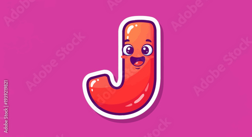 A cartoon letter with a smiling face is centered on a vibrant pink background illustration