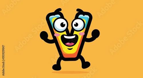 Smiling Lipstick Tube Raises Arms in Cartoon Style Against Orange Background