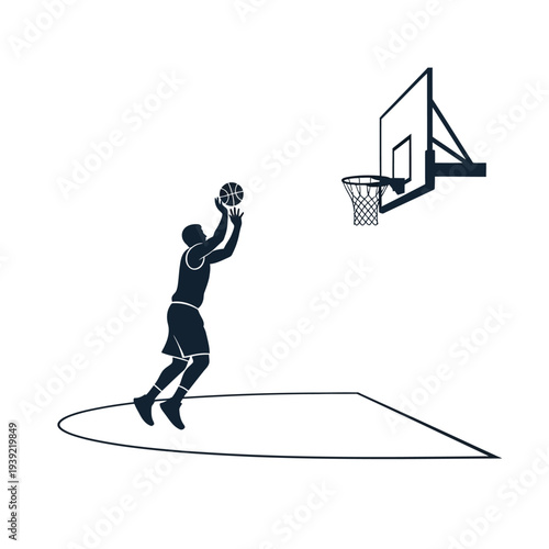 Basketball Player Silhouette Shooting Hoop - Dynamic Sports Vector Art
