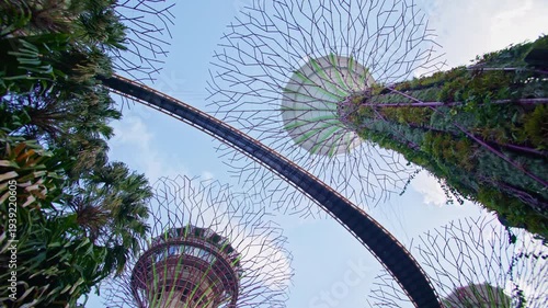 Beautiful cityscape of Singapore at Gardens by the Bay with futuristic buildings green park scenery and famous tourist attractions in Asia