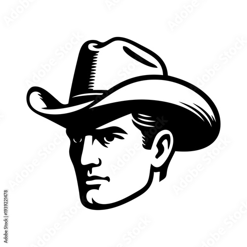 Dibujo con líneas de la cabeza de un hombre con un sombrero de cowboy vintage