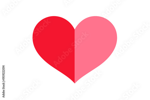 A stylized heart shape is split vertically into two distinct colors, red on the left and pink on the right, set against a dark black background with subtle vertical texture.
