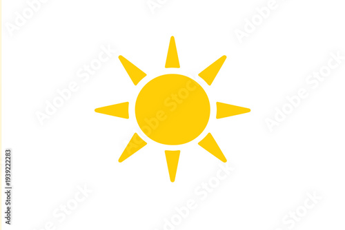 A simple yellow sun icon with eight triangular rays is centered on a solid black background. This minimalist graphic represents sunlight, heat, or weather conditions in a clear way.