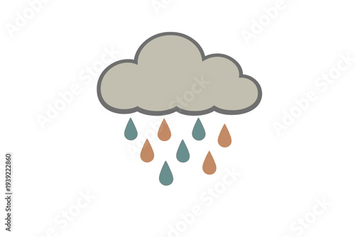 A stylized grey cloud is shown with several teal and orange raindrops falling from it. The entire graphic is set against a plain black background in a flat design style.