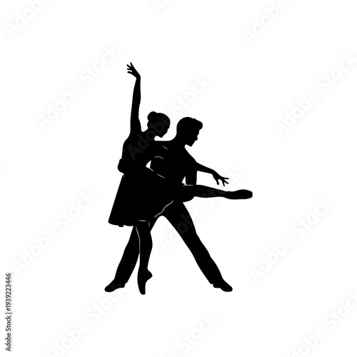 Silhouette of a ballet couple dancing gracefully.