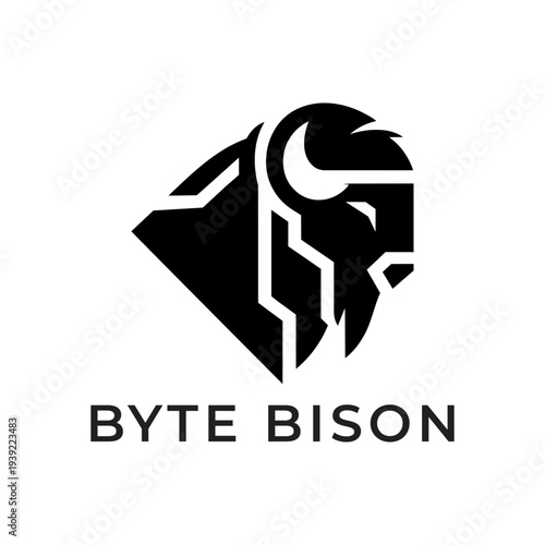 Byte Bison Modern Tech Logo Geometric Bison Head Icon Minimal Black White Technology Brand Identity Gaming Esports Company Design