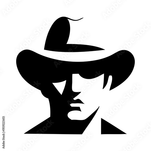 Dibujo de la cabeza de un hombre con un sombrero de cowboy vintage