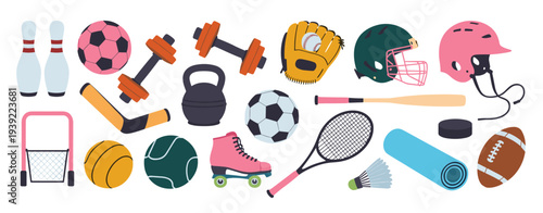 Colorful Sports Equipment Flat Design Collection vector
