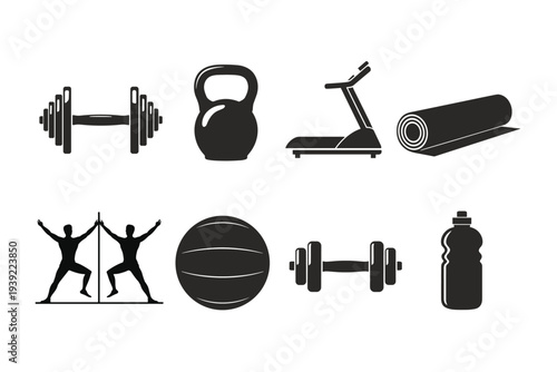 Gym Equipment Silhouette Icons vector