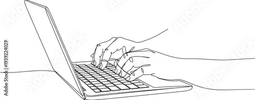 Hands Typing On A Laptop Computer Continuous Line Drawing