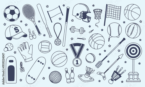 Hand Drawn Sports Equipment Doodle Collection vector