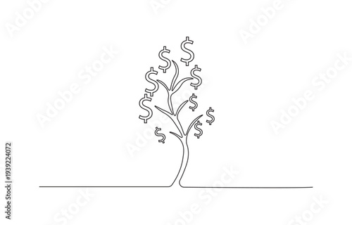 Line-art illustration of a money tree, representing financial success and increasing wealth.