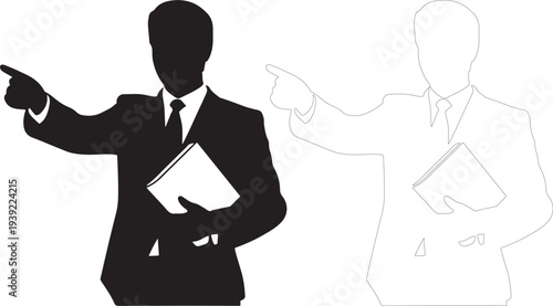 Confident Business Person Pointing Direction While Holding Important Document Folder