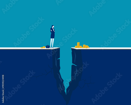 Caution . A man is about to cross the cracks, using caution in financial decisions.