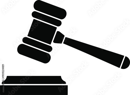 Wooden gavel on sound block icon silhouette representing legal justice law system and court authority