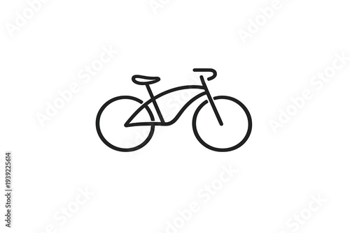 A minimalist black and white line drawing of a bicycle featuring a simple frame, two wheels, handlebars, and a seat, set against a dark background with subtle white speckles.
