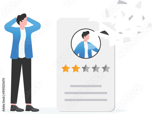 Worried Businessman with Broken and Cracked User Profile Card