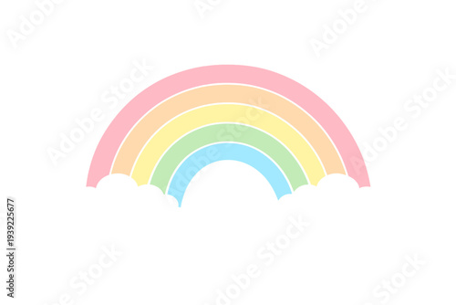 A simple pastel rainbow illustration with five colorful bands and two white fluffy clouds at the base, set against a solid black background for high contrast and visual impact.
