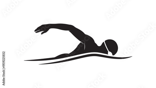 Minimalist Black Silhouette Skier in Action on White Background Vector Illustration