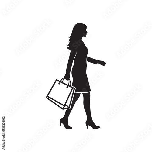 Elegant Businesswoman Walking with Shopping Bag Minimalist Flat Vector Illustration