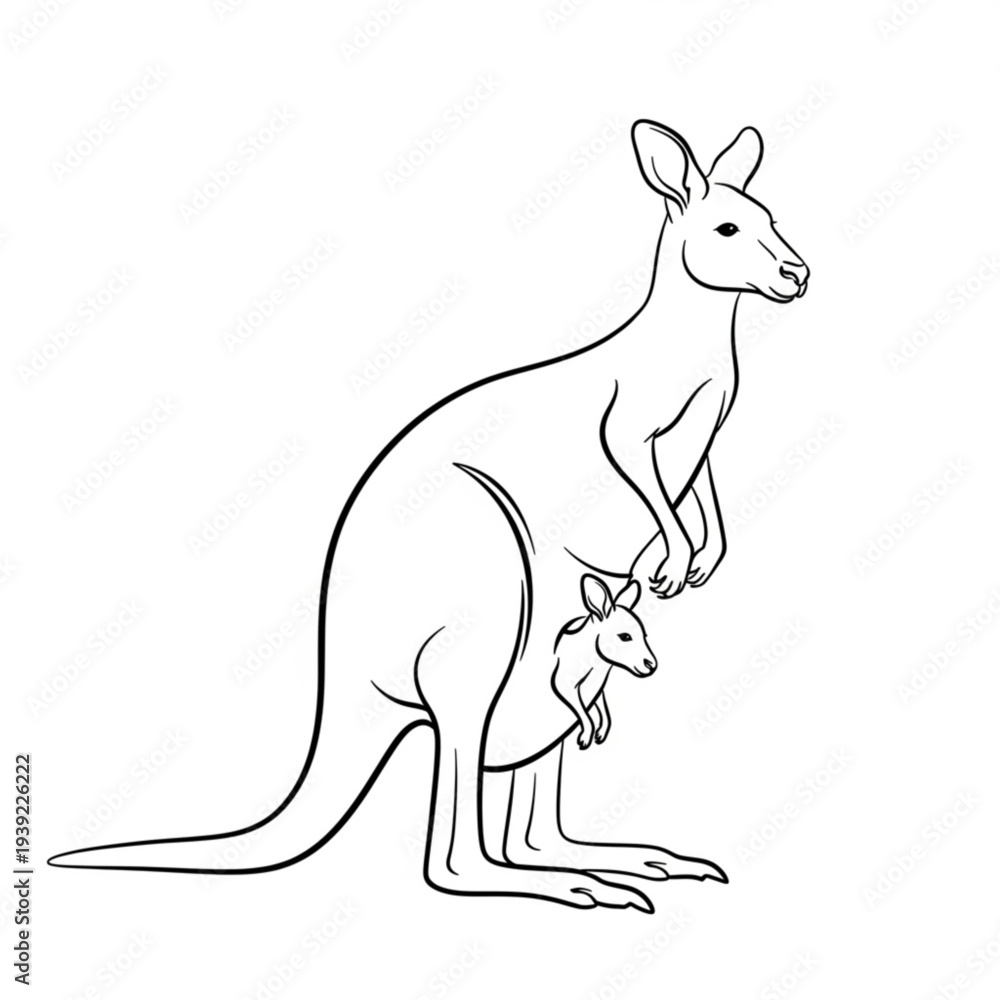 Fototapeta premium A minimalist line art illustration of a kangaroo and joey in a simple, flat design