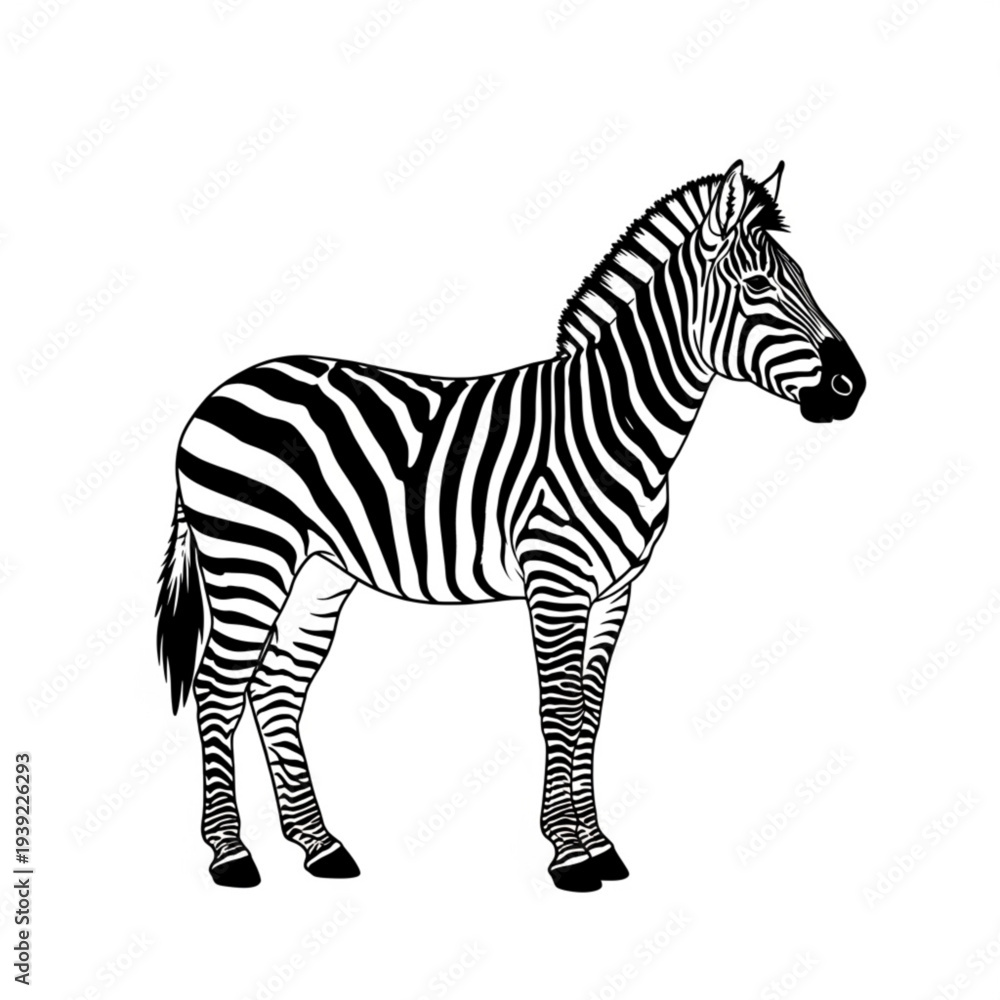 Obraz premium A black and white vector illustration of a zebra standing on a plain background