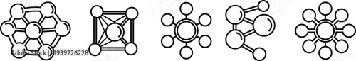 Molecular structure line icons set for scientific research chemistry biology and connection network