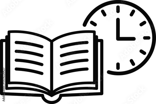 Open book and clock icon symbolizing education, learning, and time management studies