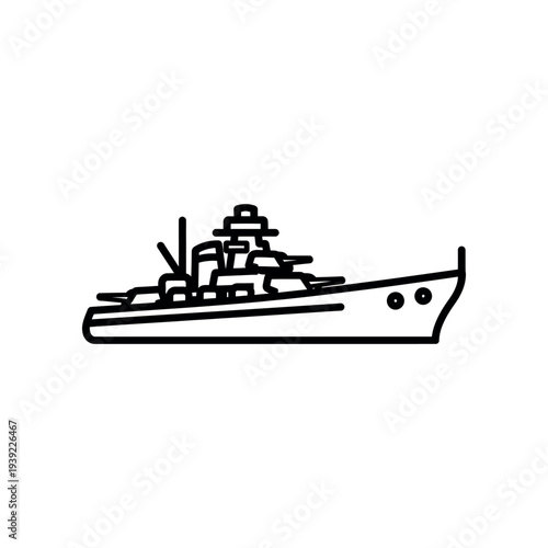 Simple Line Drawing of Warship.