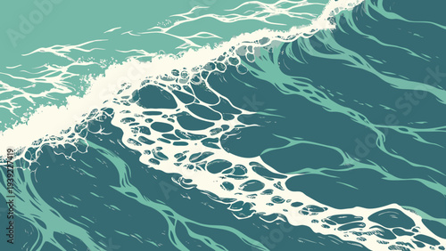 Dynamic Ocean Wave with Foaming White Crest.