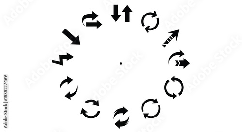 Circular arrows revolving around a central point a striking silhouette