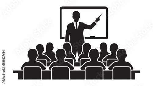 Professional Business Trainer Teaching Team in Modern Seminar Flat Vector Illustration