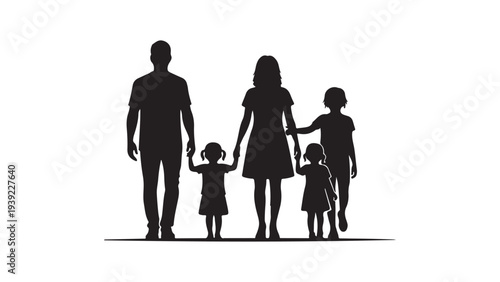 Minimalist Silhouette Family Walking Hand in Hand Vector Illustration for Parenting and Lifestyle Designs