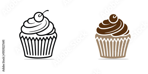 Delicious cupcake illustrations in modern minimalist style