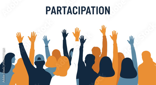 A crowd of raised hands representing participation a strong silhouette