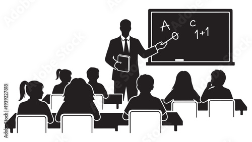 Professional Business Trainer Teaching Math to Adult Students in Modern Classroom Vector Illustration