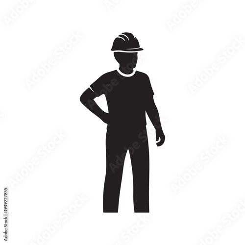 Minimalist Construction Worker Vector Silhouette with Hard Hat and Safety Gear