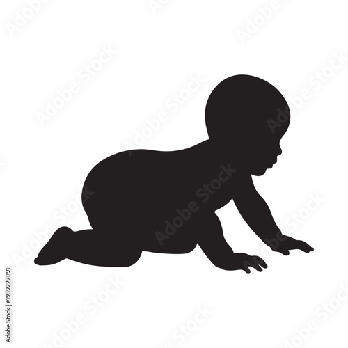 Minimalist Black Silhouette Baby Crawling Vector Illustration for Childcare and Parenting Designs