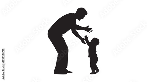 Father Helping Child Walk Silhouette Vector Illustration Minimalist Parenting Concept